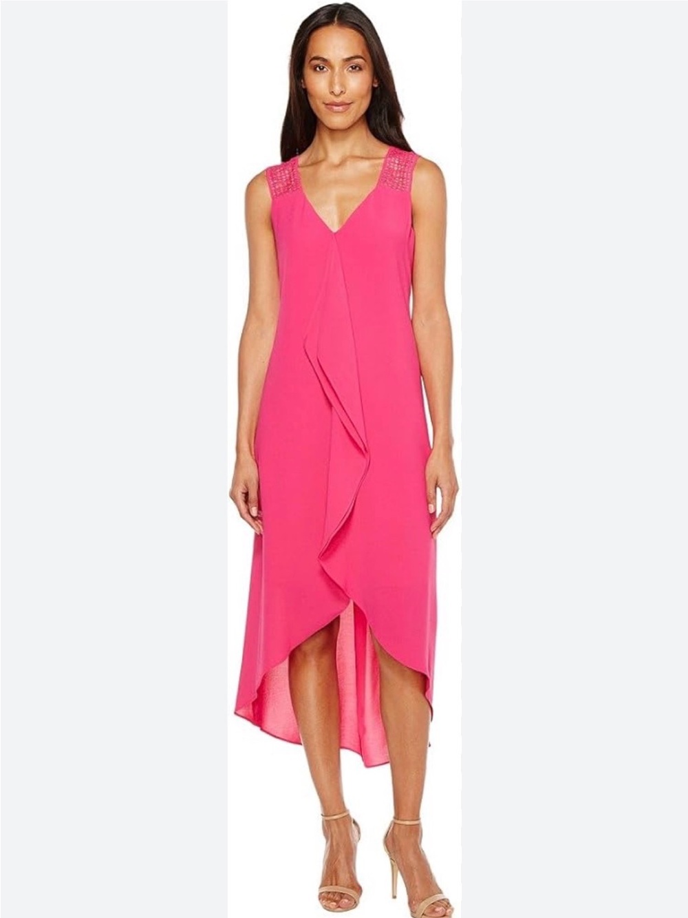 Adrianna Papell Fuchsia High-Low Ruffle Dress